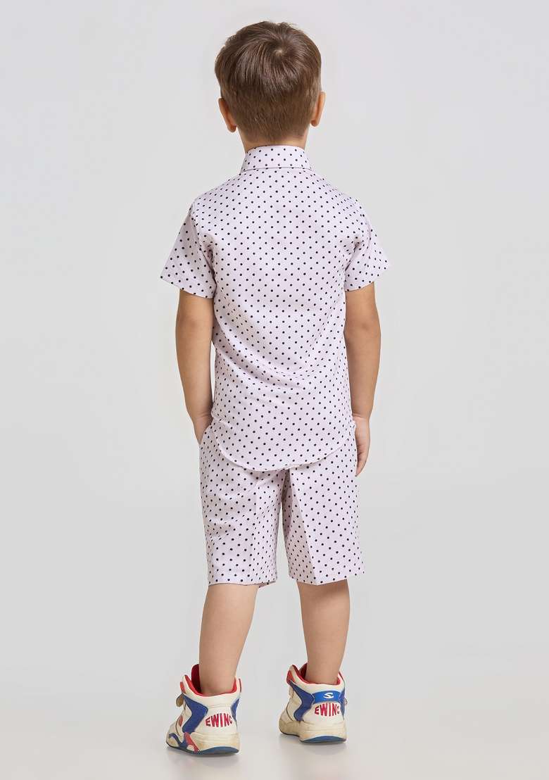White Printed Lycra Kurta Set For Boy - Indya