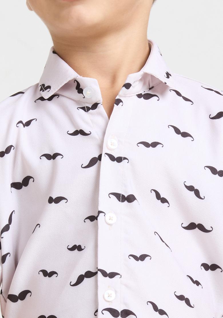 White Printed Lycra Kurta Set For Boy