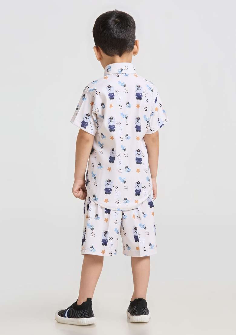 Beige Printed Lycra Kurta Set For Boy - Indya
