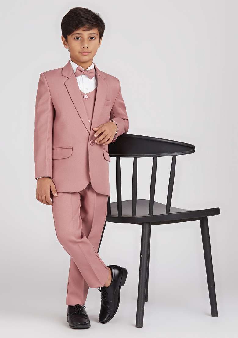 Pink Solid Poly Cotton Suit Set For Boy - Indya