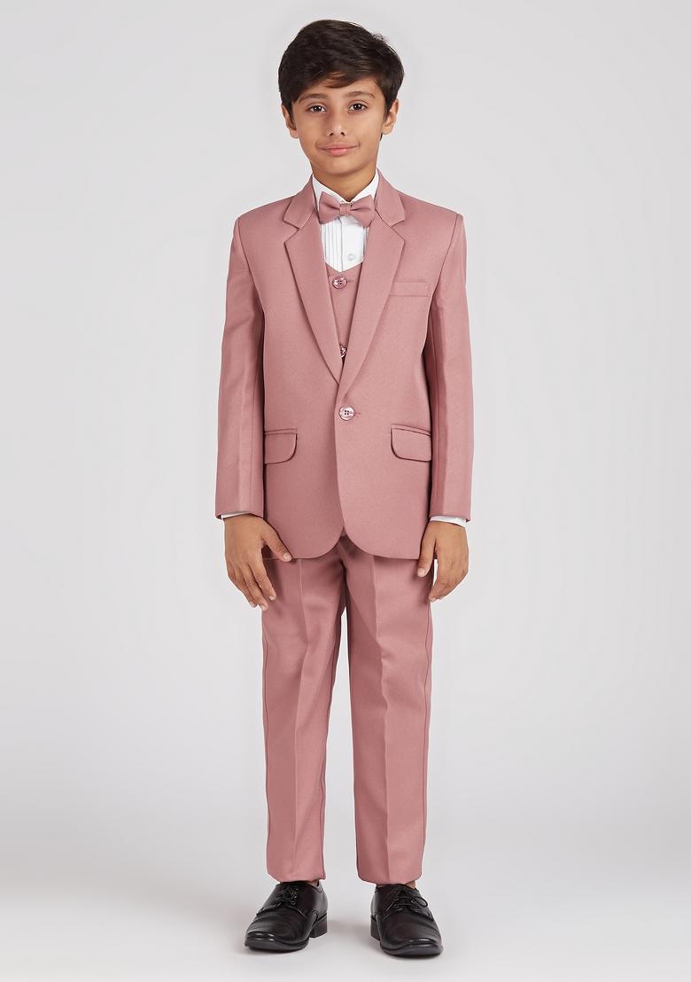 Pink Solid Poly Cotton Suit Set For Boy