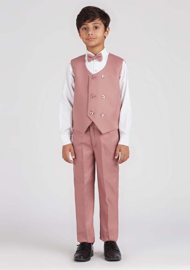 Pink Solid Poly Cotton Suit Set For Boy