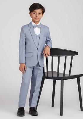 Grey Solid Poly Cotton Suit Set For Boy