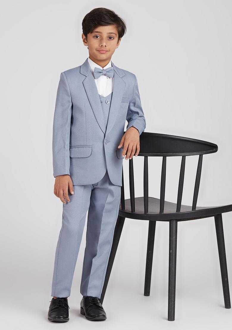 Grey Solid Poly Cotton Suit Set For Boy