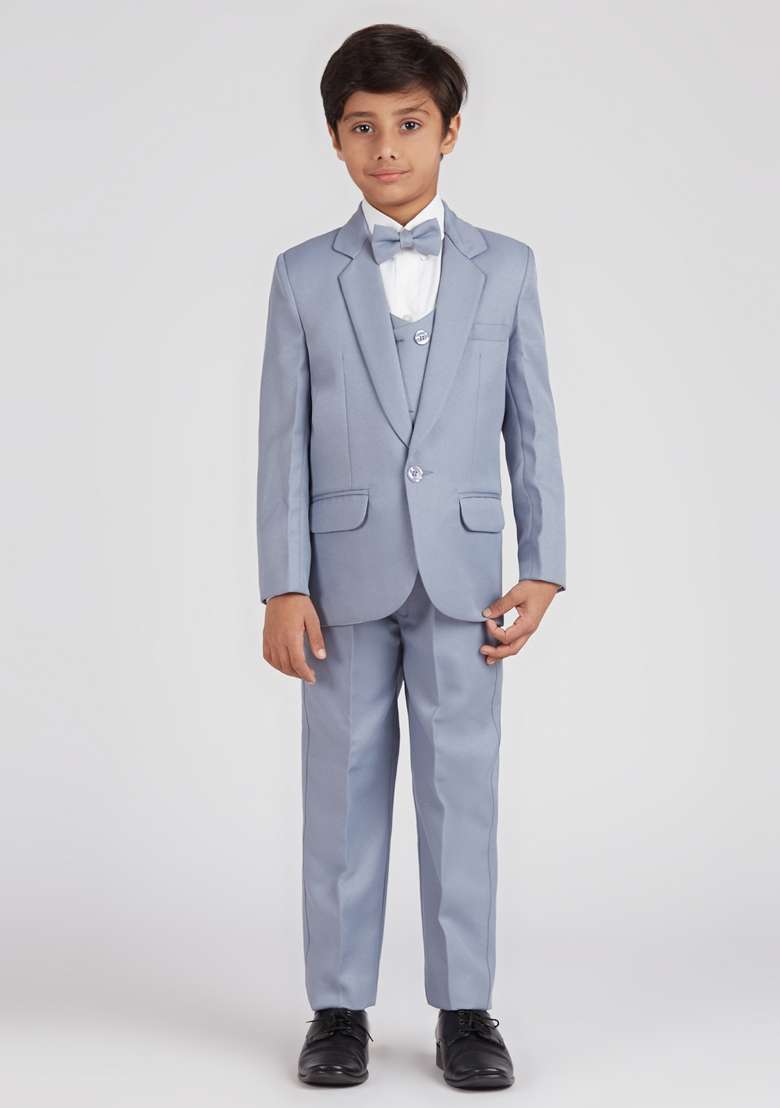 Grey Solid Poly Cotton Suit Set For Boy - Indya