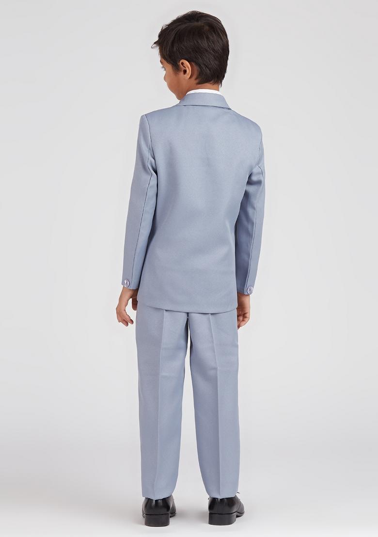 Grey Solid Poly Cotton Suit Set For Boy
