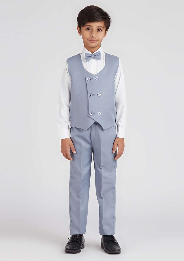 Grey Solid Poly Cotton Suit Set For Boy - Indya