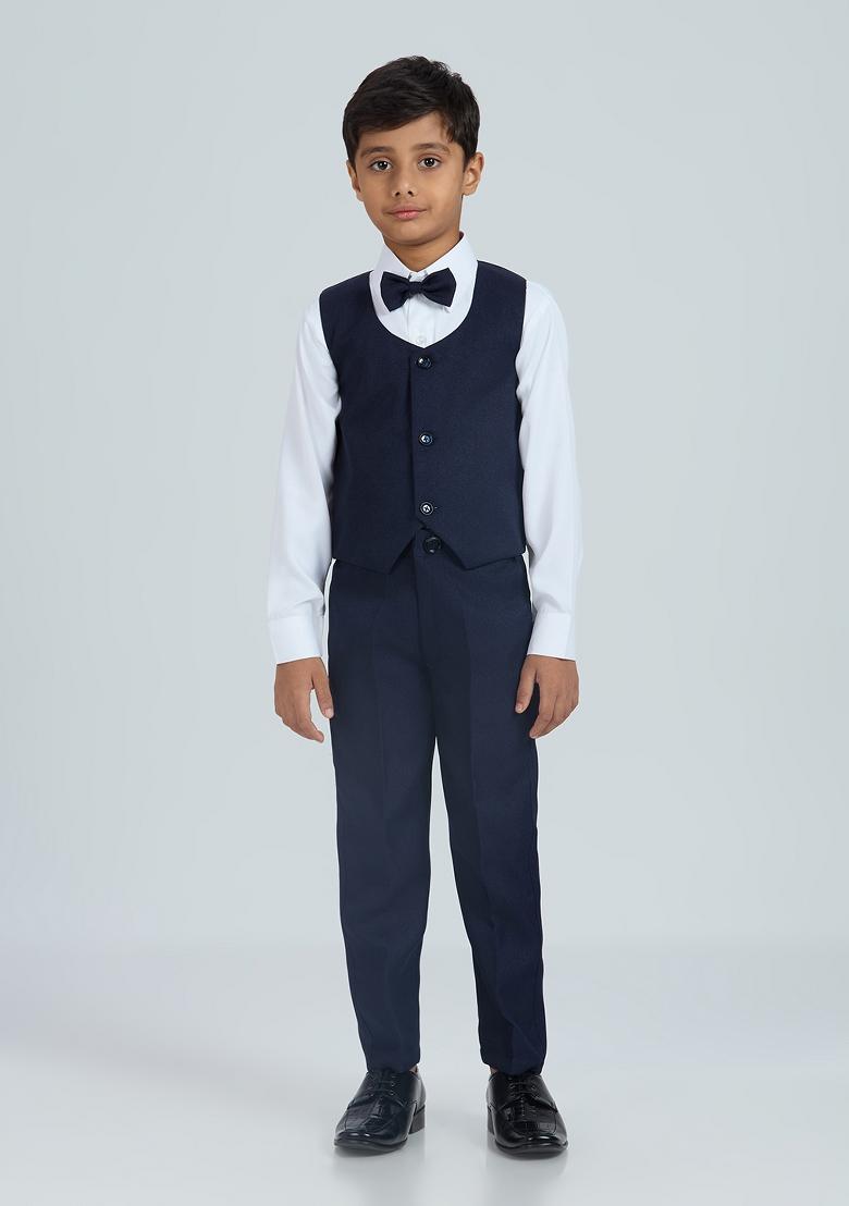 Navy Blue Tikali Work Poly Cotton Suit Set For Boy