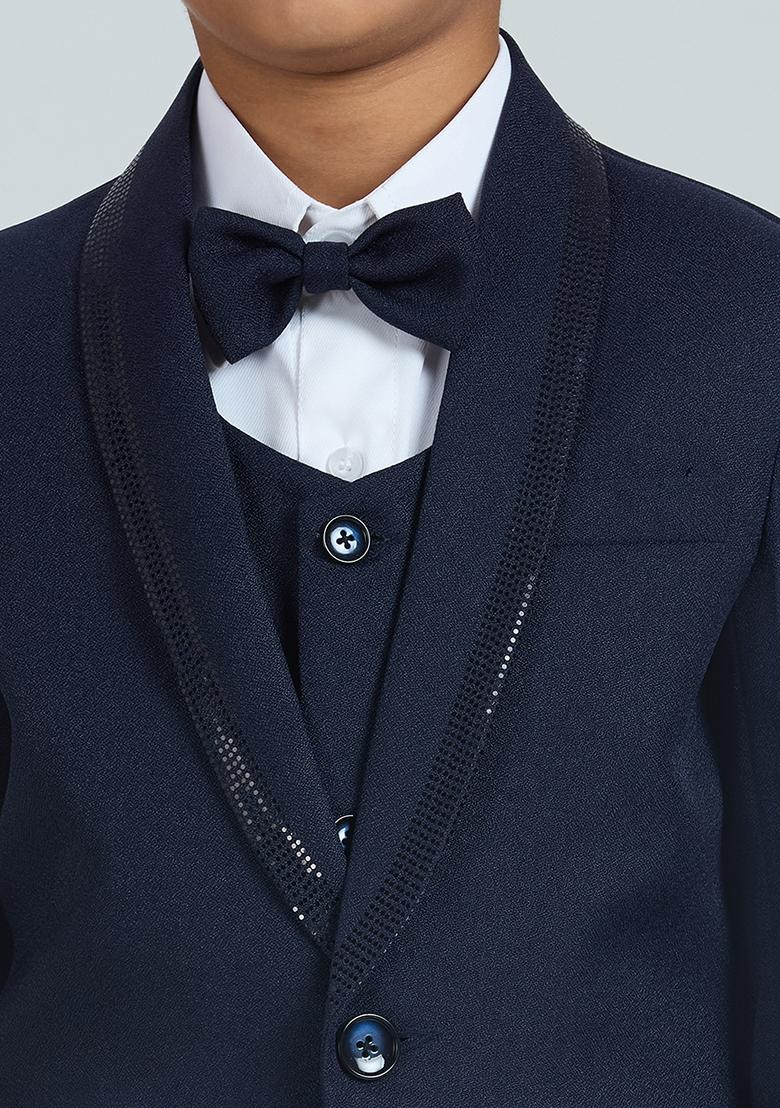Navy Blue Tikali Work Poly Cotton Suit Set For Boy