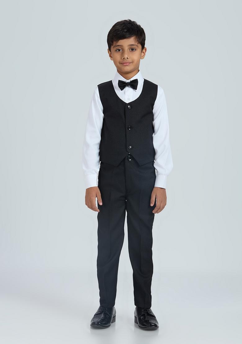 Black Tikali Work Poly Cotton Suit Set For Boy