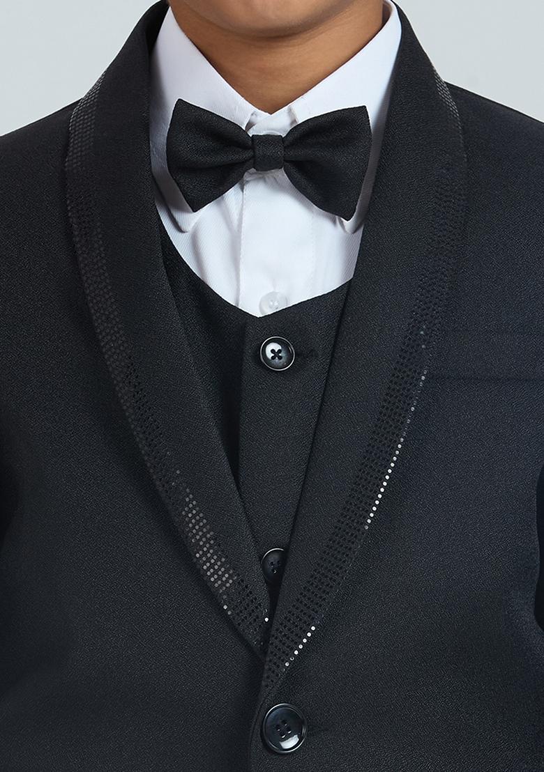 Black Tikali Work Poly Cotton Suit Set For Boy