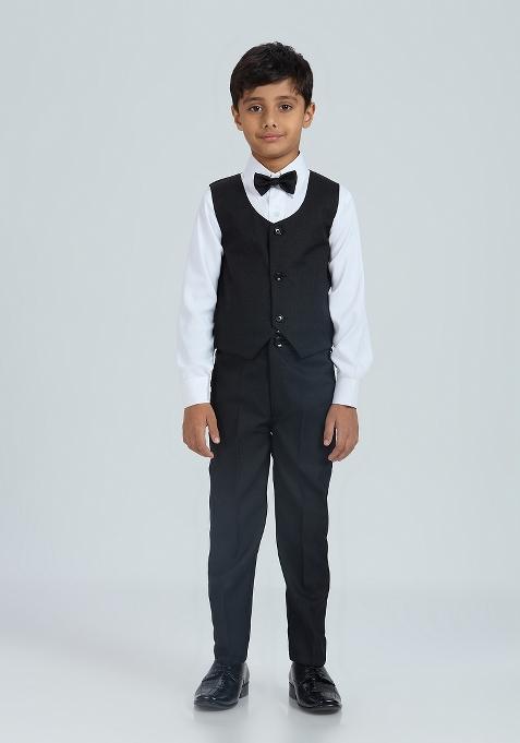 Black Tikali Work Poly Cotton Suit Set For Boy