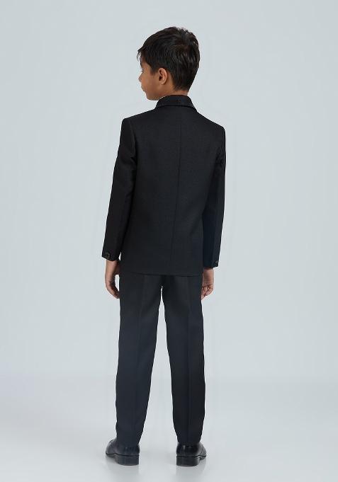 Black Tikali Work Poly Cotton Suit Set For Boy