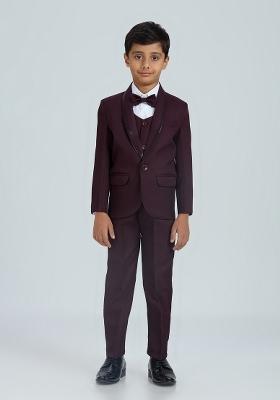 Wine Tikali Work Poly Cotton Suit Set For Boy