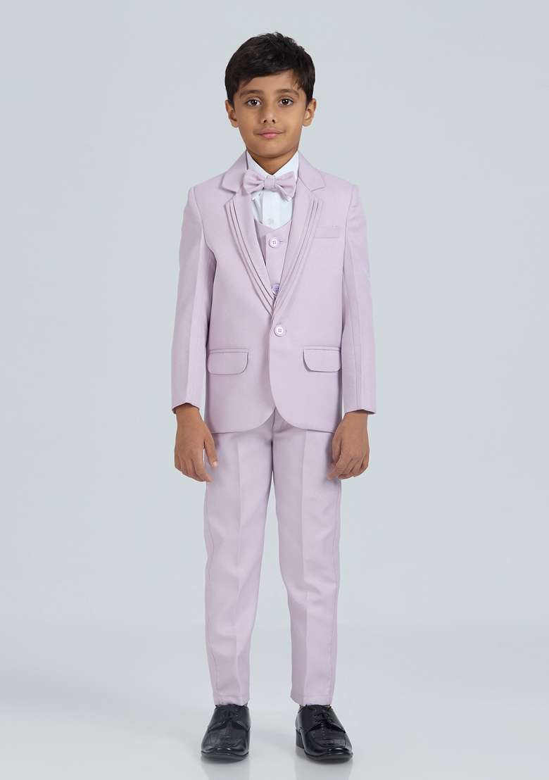 Mauve Solid Poly Cotton Suit Set For Boy - Indya