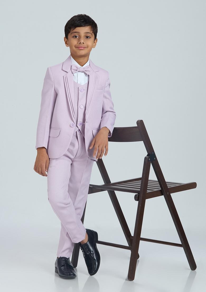 Mauve Solid Poly Cotton Suit Set For Boy