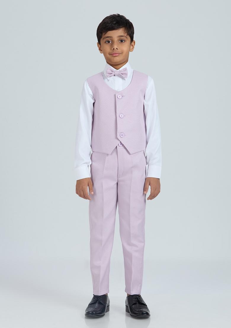 Mauve Solid Poly Cotton Suit Set For Boy