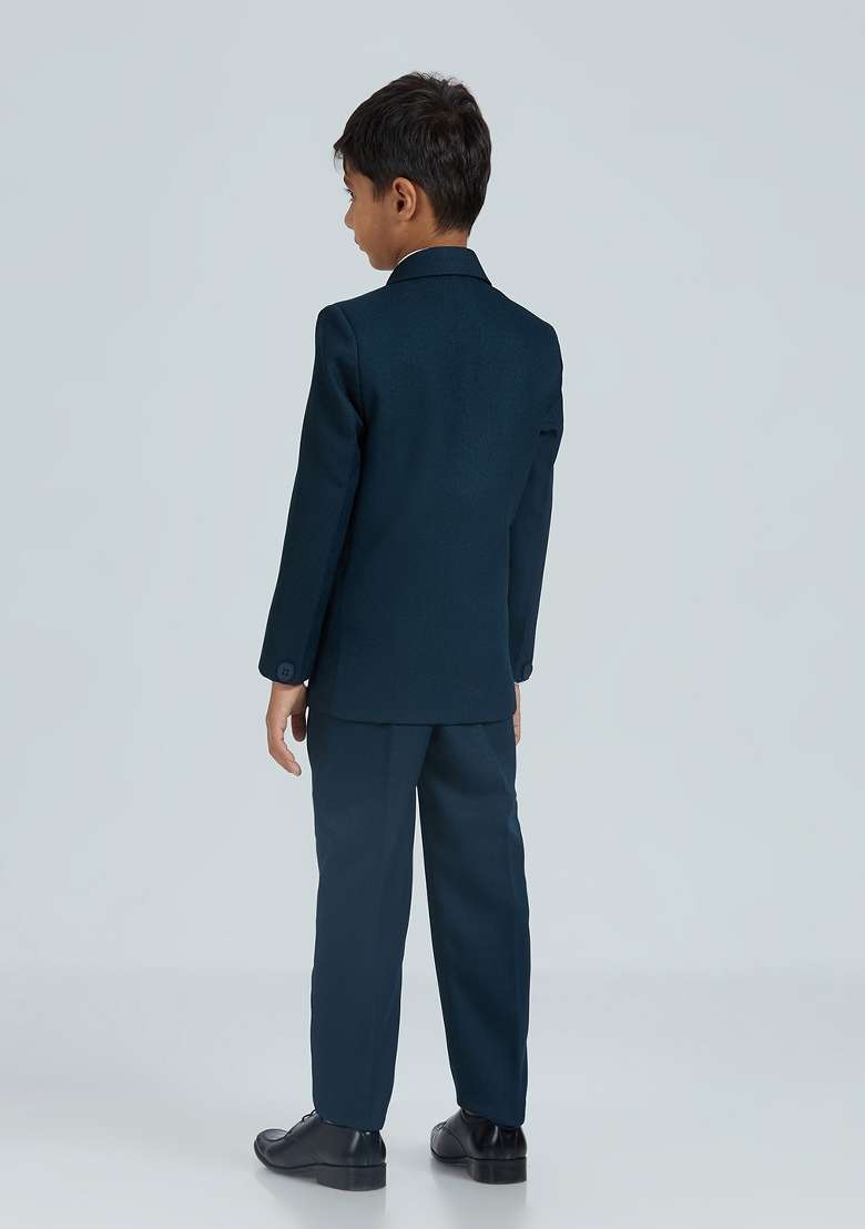 Teal Blue Solid Poly Cotton Suit Set For Boy - Indya