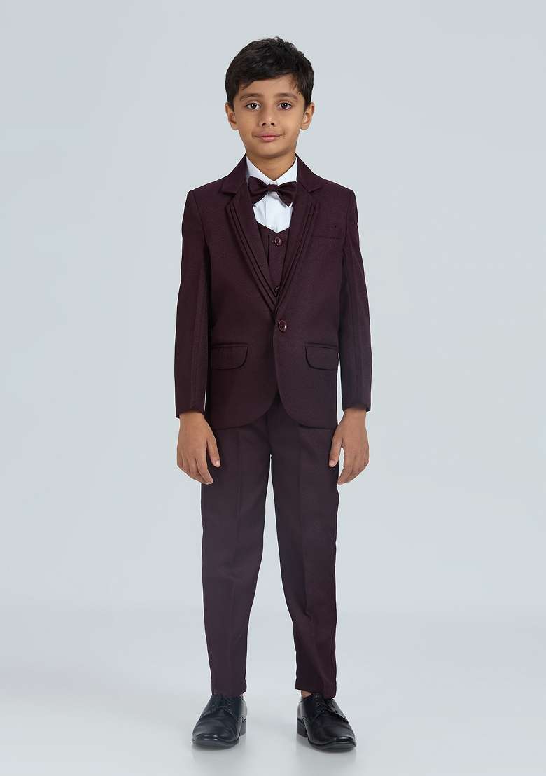 Wine Solid Poly Cotton Suit Set For Boy - Indya