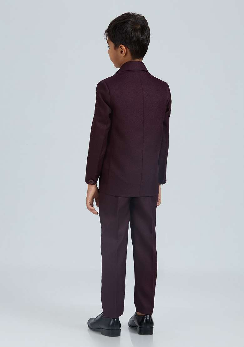 Wine Solid Poly Cotton Suit Set For Boy - Indya