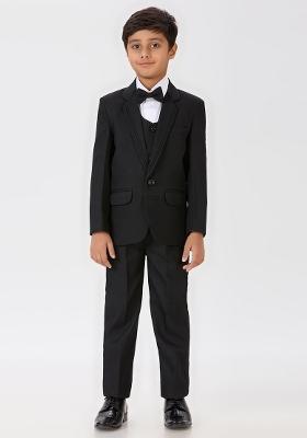 Black Solid Poly Cotton Suit Set For Boy