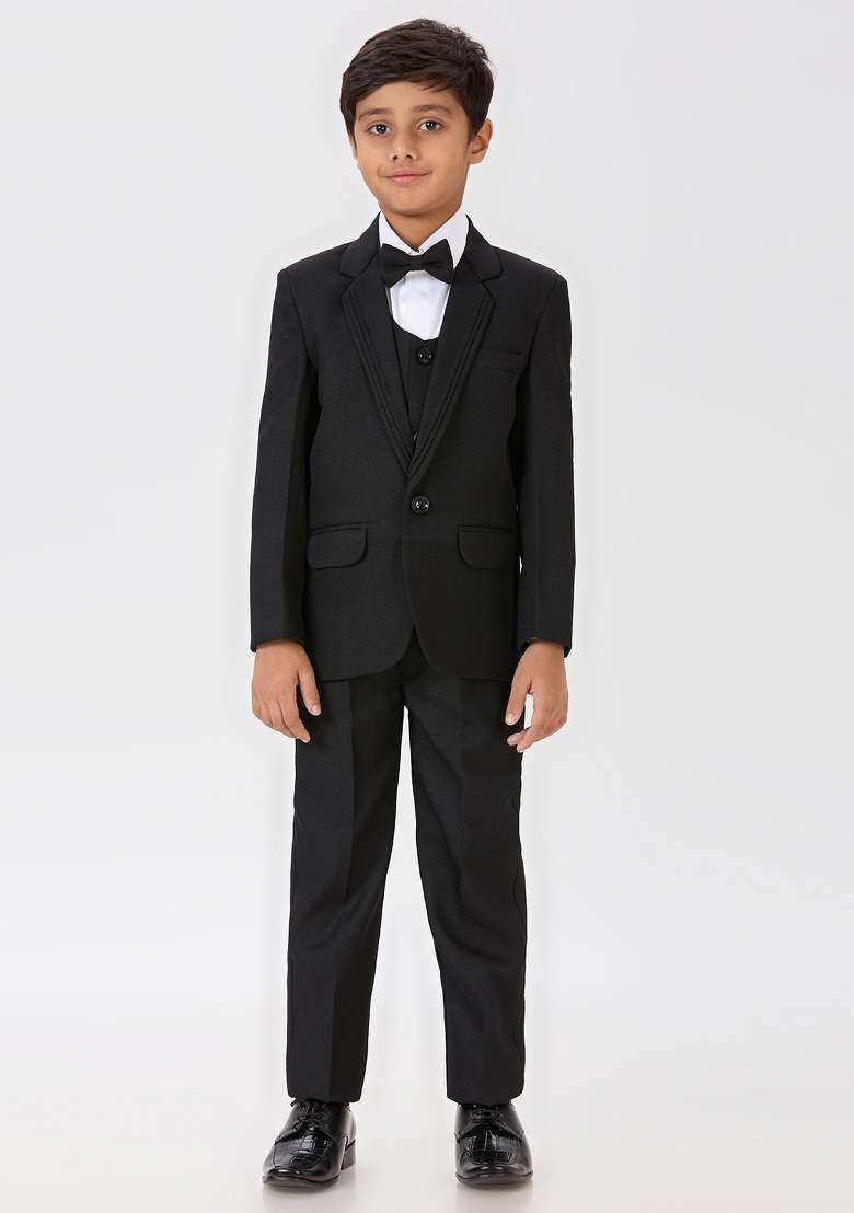 Black Solid Poly Cotton Suit Set For Boy - Indya