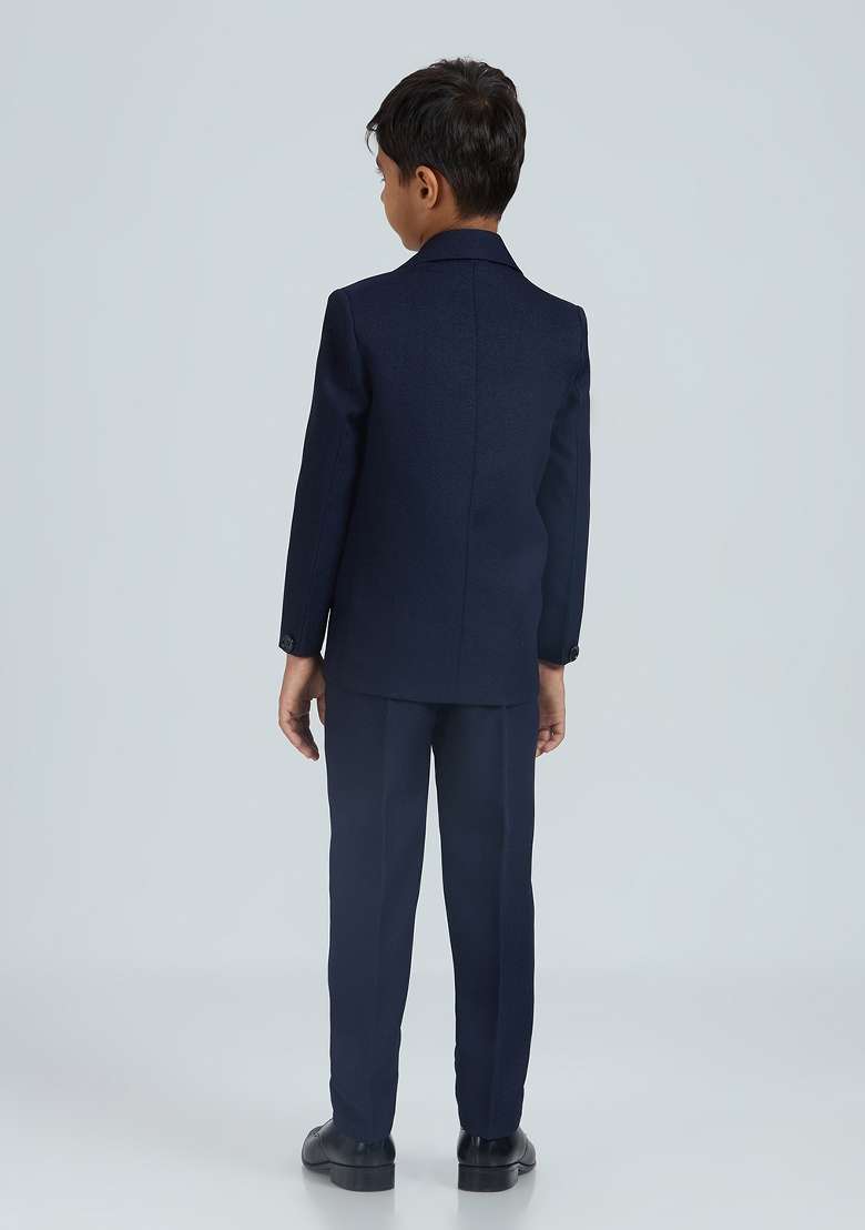 Navy Blue Solid Poly Cotton Suit Set For Boy - Indya