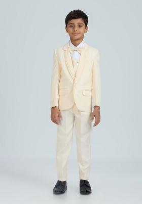 Cream Solid Poly Cotton Suit Set For Boy
