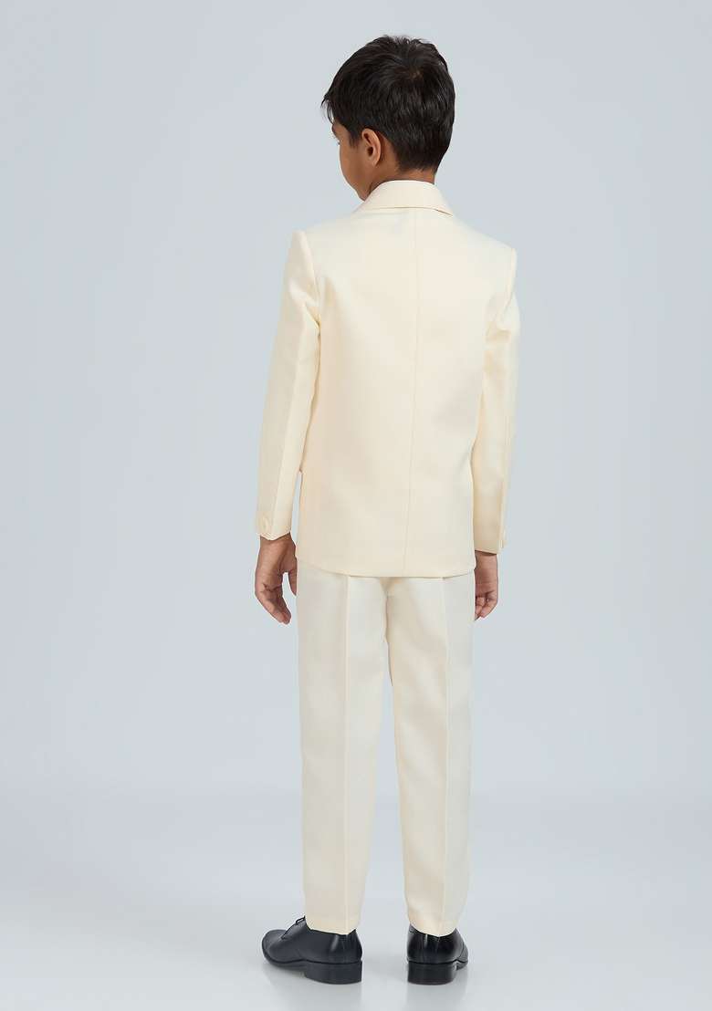 Cream Solid Poly Cotton Suit Set For Boy - Indya