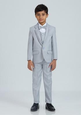 Grey Solid Poly Cotton Suit Set For Boy