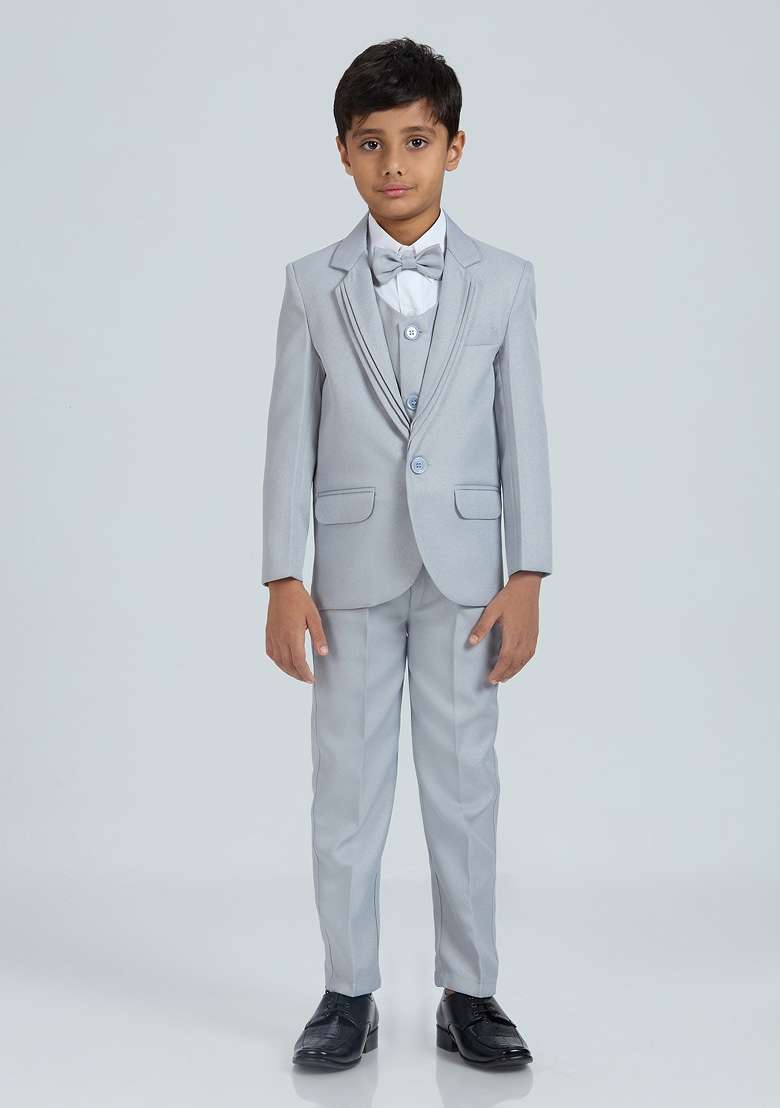Grey Solid Poly Cotton Suit Set For Boy - Indya