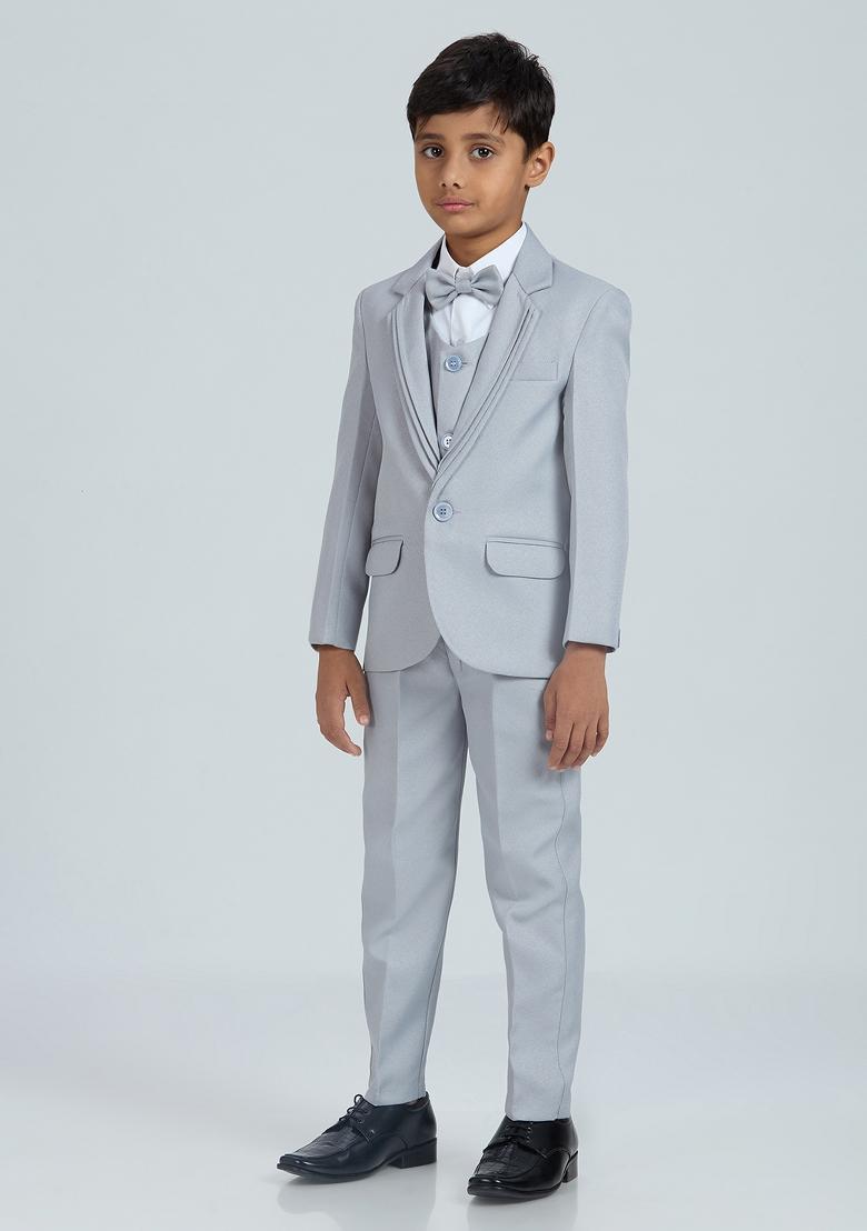 Grey Solid Poly Cotton Suit Set For Boy