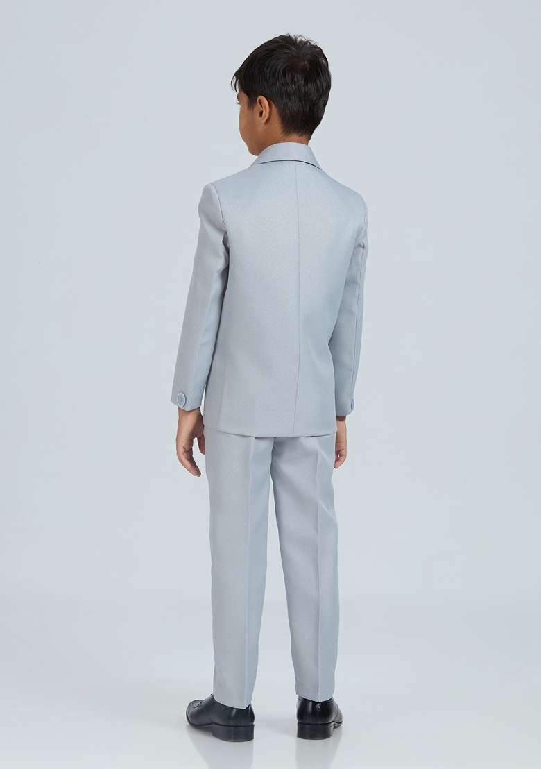 Grey Solid Poly Cotton Suit Set For Boy - Indya
