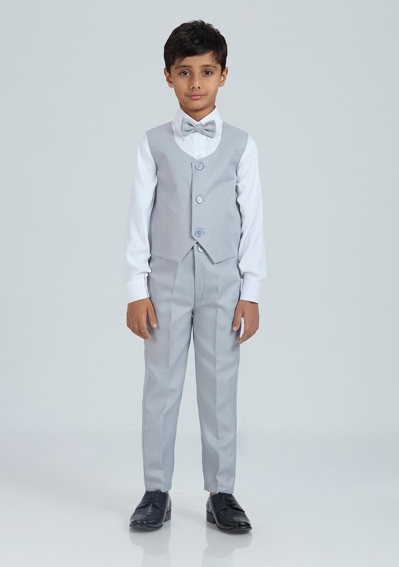 Grey Solid Poly Cotton Suit Set For Boy