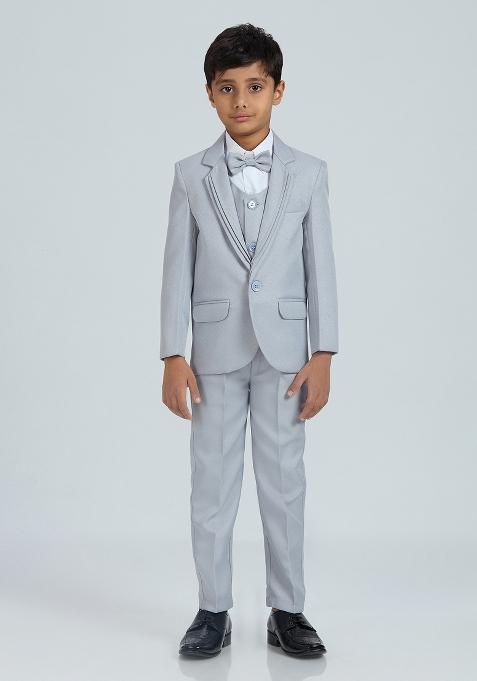 Grey Solid Poly Cotton Suit Set For Boy