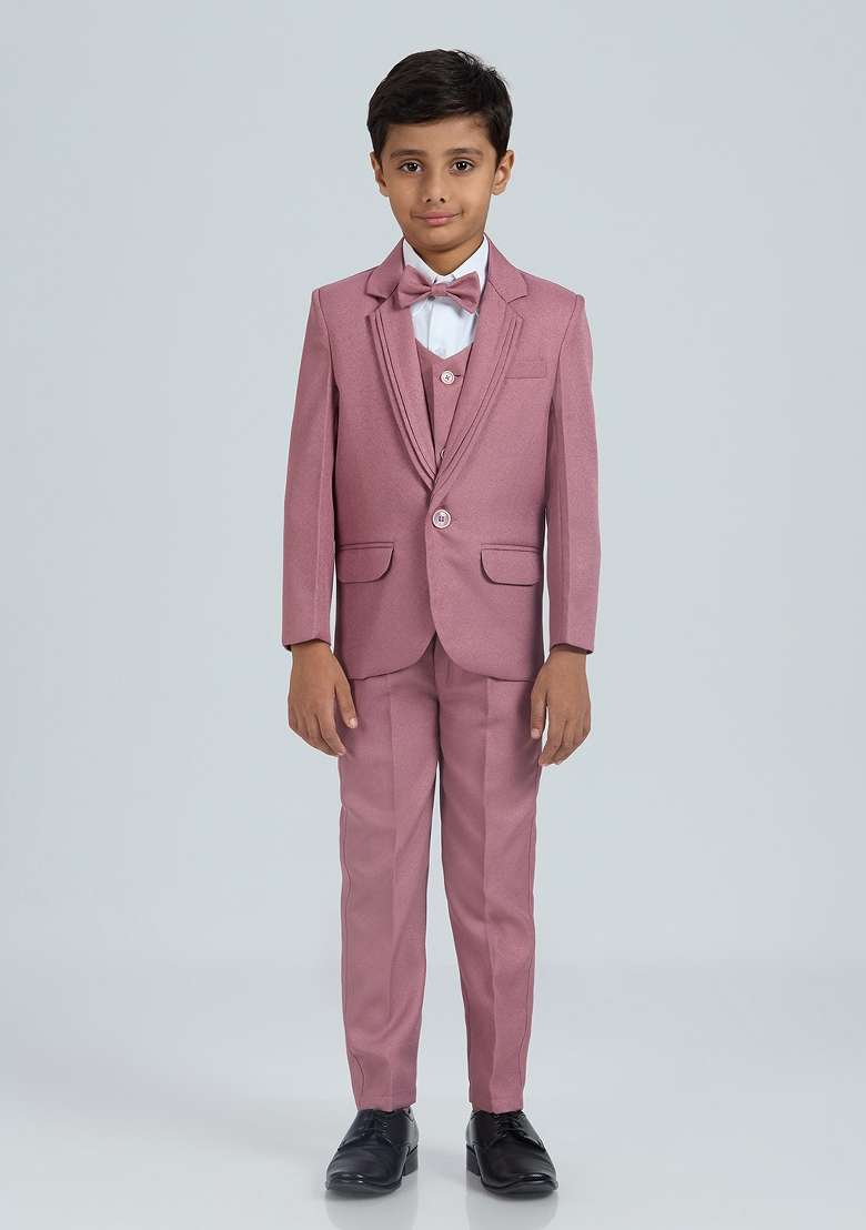 Peach Solid Poly Cotton Suit Set For Boy - Indya