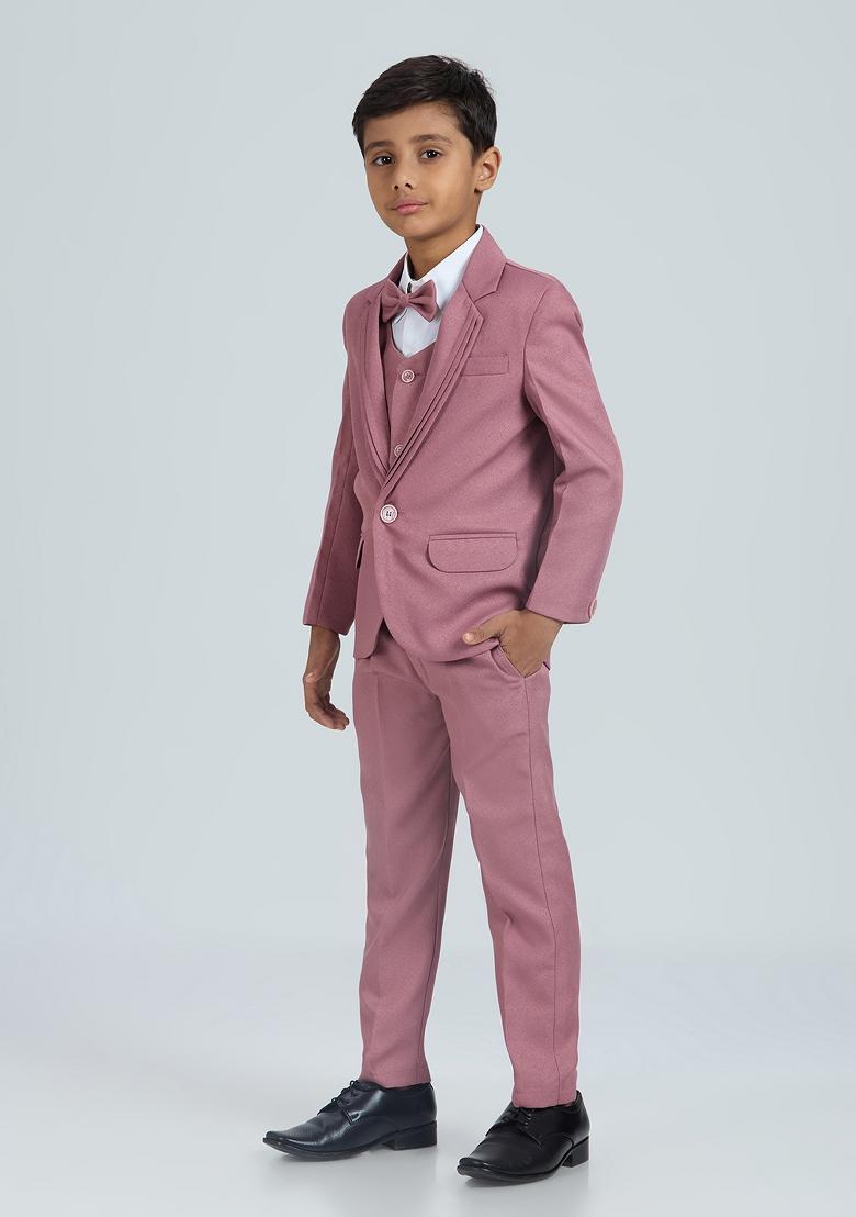 Peach Solid Poly Cotton Suit Set For Boy