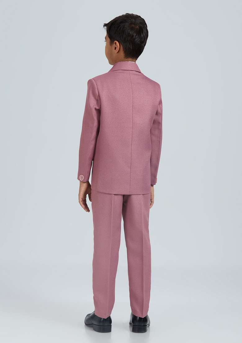 Peach Solid Poly Cotton Suit Set For Boy - Indya
