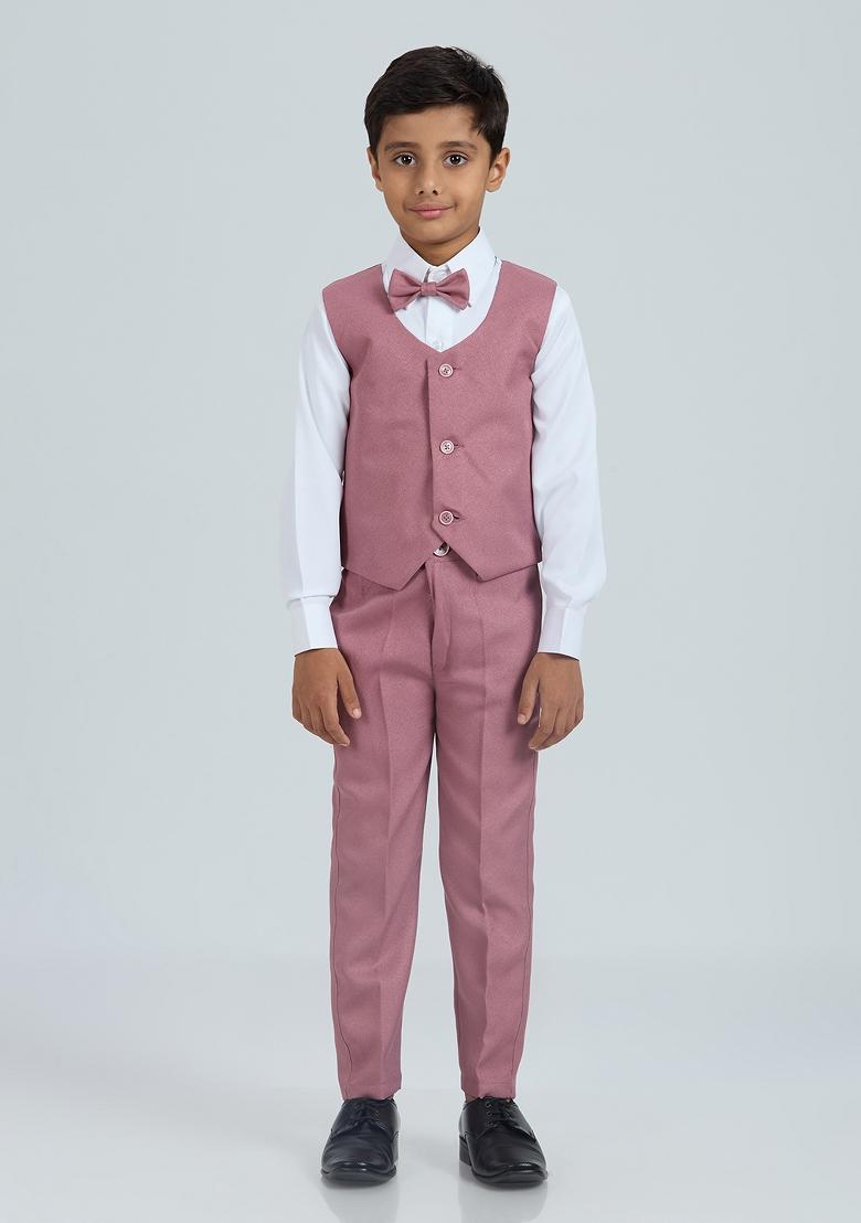 Peach Solid Poly Cotton Suit Set For Boy