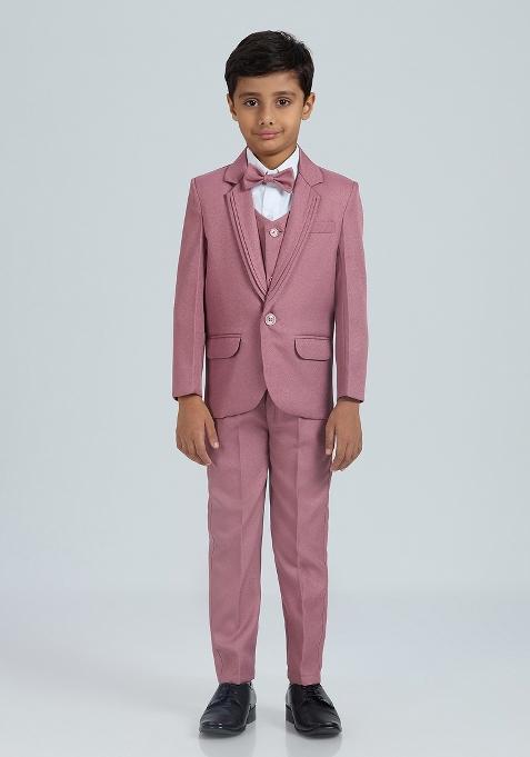 Peach Solid Poly Cotton Suit Set For Boy