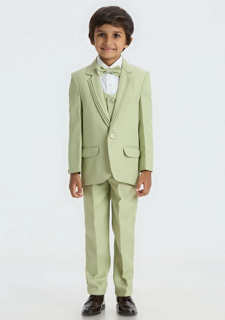 Pista Green Solid Poly Cotton Suit Set For Boy - Indya
