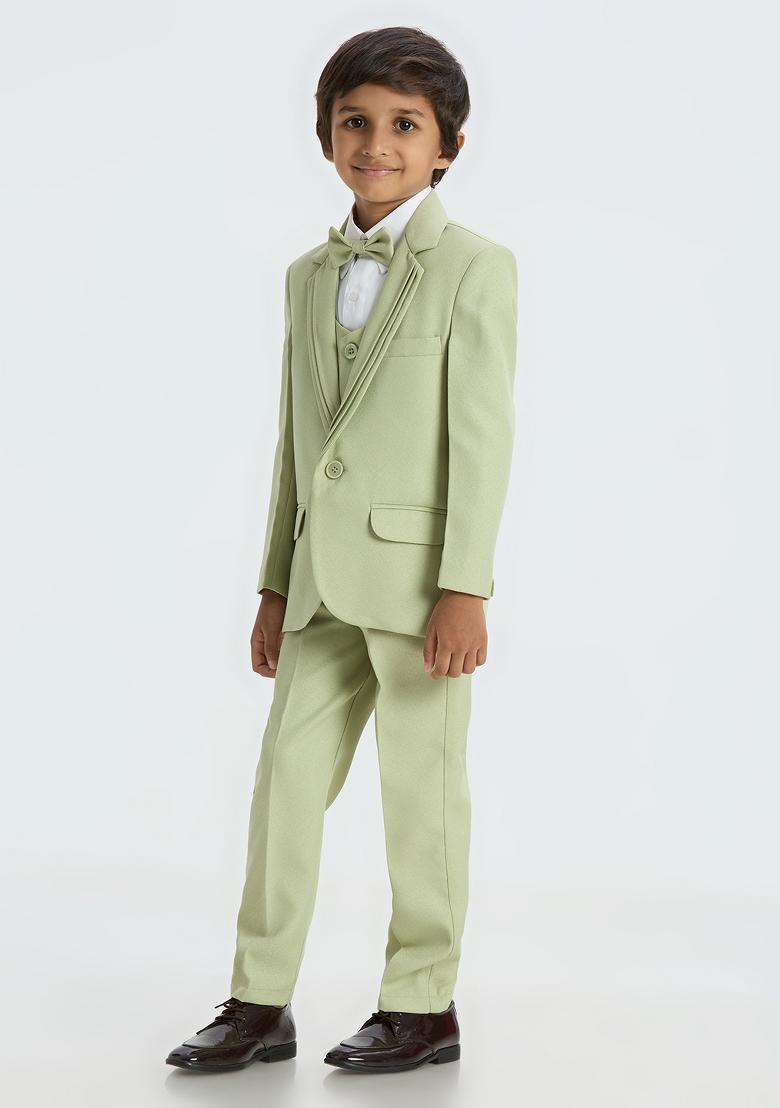 Pista Green Solid Poly Cotton Suit Set For Boy