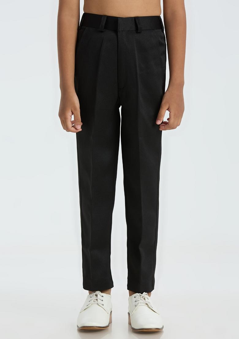 Black Embroidered Poly Cotton Nehru Jacket Set For Boy