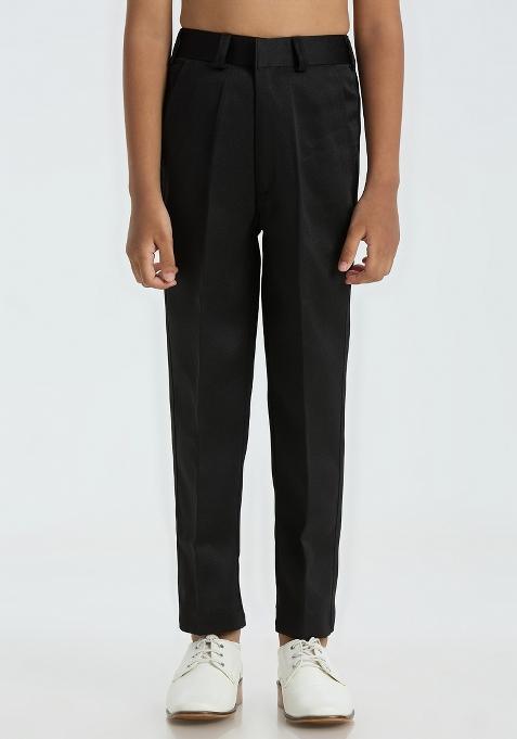 Black Embroidered Poly Cotton Nehru Jacket Set For Boy