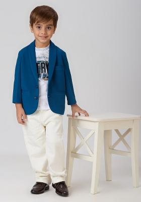 Teal Blue Printed Lycra Suit Set For Boy