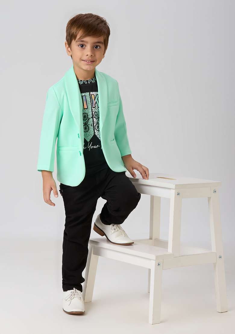 Fluorescent Green Printed Lycra Suit Set For Boy - Indya