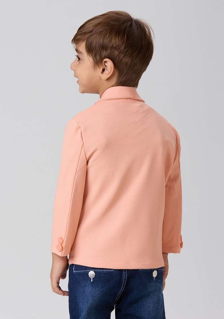 Peach Printed Lycra Suit Set For Boy - Indya
