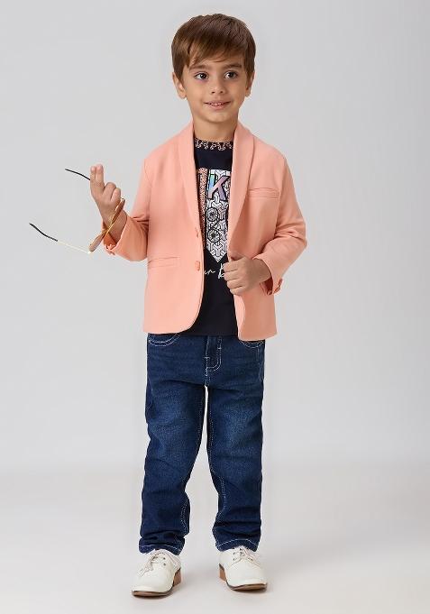Peach Printed Lycra Suit Set For Boy — view on Indya
