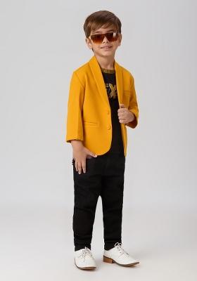 Orange Printed Lycra Suit Set For Boy