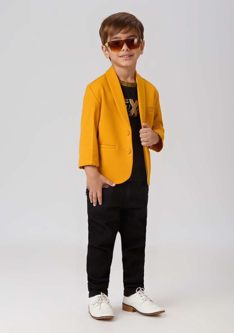 Orange Printed Lycra Suit Set For Boy - Indya